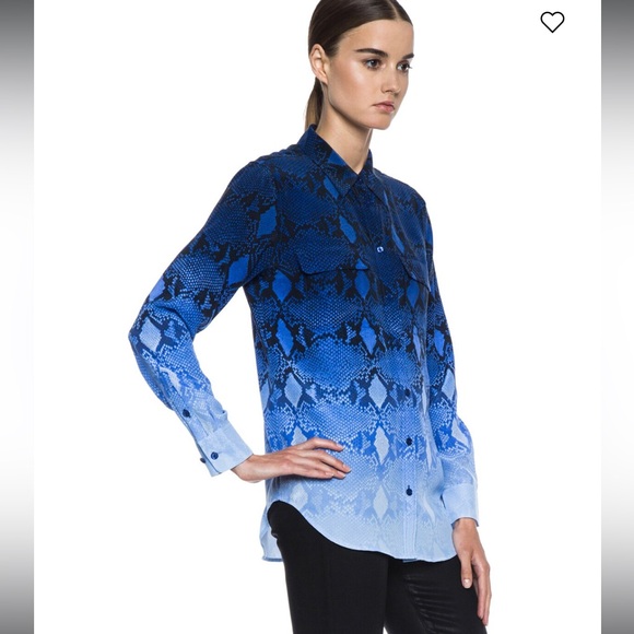 Equipment Tops - EQUIPMENT 100% Silk Reese Fading Blouse Marine Blue Ombré Snake Print M Like New